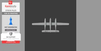 3D model of a tri-fuselage aircraft viewed from the top, designed for 3D printing.