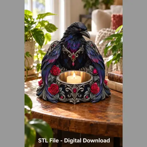 Gothic Raven Candle Holder STL File for 3D Print