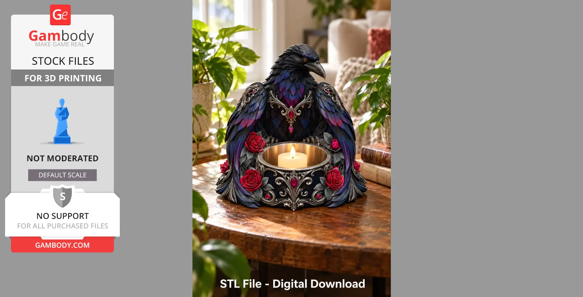 Gothic Raven Candle Holder STL File for 3D Print
