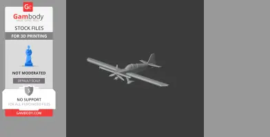 3D model of a small aircraft with propeller, wings, and tail, designed for 3D printing.