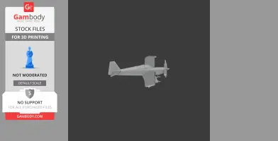 A 3D model of a sleek, small aircraft with twin propellers for 3D printing.