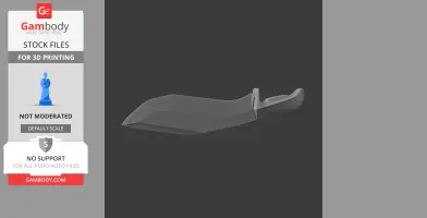 3D model of a futuristic kukri knife, suitable for cosplay, displayed on a dark background.