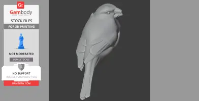 3D model of an Azores bullfinch for printing, showing detailed feathers and beak.