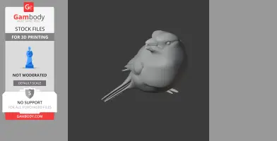 3D model of a round, stylized bird, resembling a bullfinch, with detailed beak and feathers.