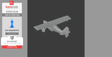 A 3D model of a small, single-engine airplane with a high wing and tricycle landing gear.