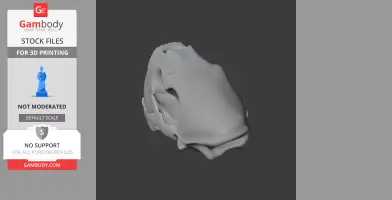 Digital model of a Saurechinodon skull for 3D printing displayed on a dark background.