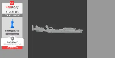 A detailed 3D model of a futuristic rifle, designed for cosplay, in gray.