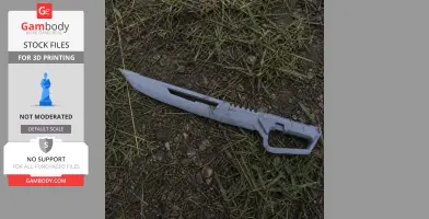 Futuristic machete prop from Cyberpunk 2077 on grass, ready for 3D printing.