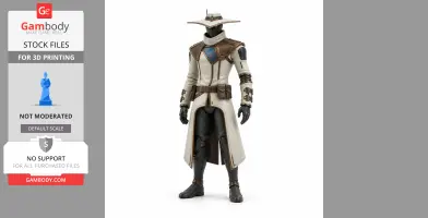 A sleek armored figure with a long coat and wide-brimmed hat, designed for 3D printing.