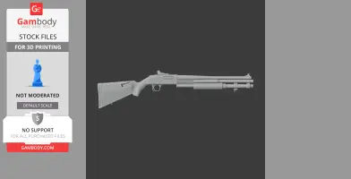 Gray 3D model of a Mossberg 590A1 shotgun designed for cosplay, displayed on a dark background.