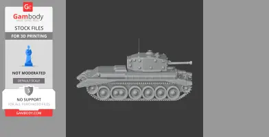 3D model of a Cromwell tank showcasing detailed tracks, turret, and cannon on a neutral background.
