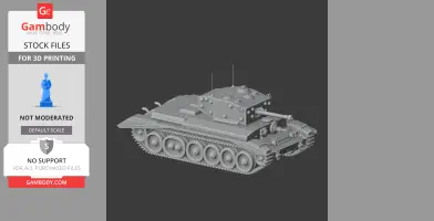 3D model of a detailed Cromwell tank, showing tracks, turret, and cannon, for 3D printing.