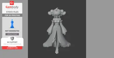 A stylized female figurine with elaborate hair and flowing robes for 3D printing.