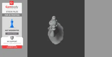 Top view of a detailed 3D character figurine with intricate hair and attire on a circular base.