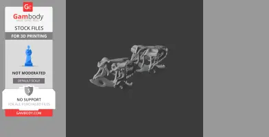 Gray 3D model of a Saurosuchus skull with intricate bone details on a dark background.