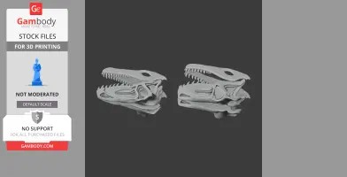 Two gray 3D models of a Saurosuchus skull viewed from the side on a dark background.