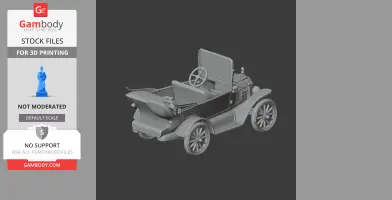 3D model of an antique car with a rear seat and open top for 3D printing.