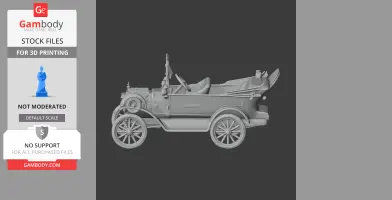 3D model of an antique car with detailed wheels and interior, designed for 3D printing.
