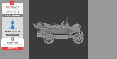 3D model of an antique car, showcasing detailed wheels and vintage features, ideal for 3D printing.