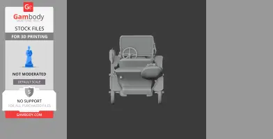 A 3D model of an antique car viewed from the front, showing its steering wheel and seats.