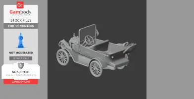 3D model of an antique car with detailed wheels and open seating, designed for 3D printing.