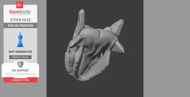 3D print-ready Scutellosaurus skull model in gray, showing detailed fossil structure.