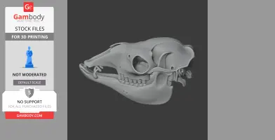 3D model of a detailed serow skull, shown in profile, suitable for 3D printing.
