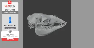 3D model of a detailed serow skull, side view, designed for 3D printing.