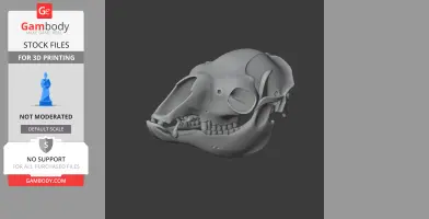 3D model of a serow skull, depicting detailed bone structure, ready for 3D printing.