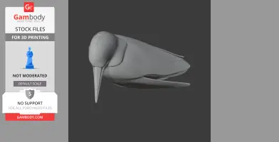 3D model of a stylized bird with a long beak, created for 3D printing.