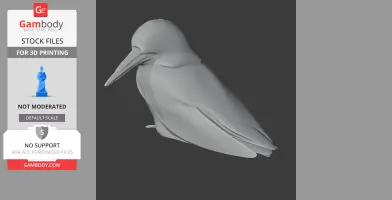 3D model of an azure kingfisher, showing detailed feathers and beak, designed for 3D printing.