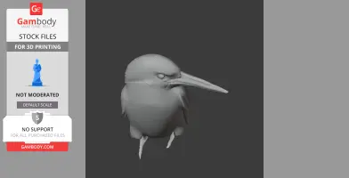 3D model of an Azure kingfisher, featuring detailed feathers and a long beak, for 3D printing.