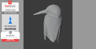 3D model of an azure kingfisher, shown in profile view, designed for 3D printing.