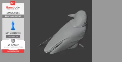 A 3D model of an abstract, smooth-surfaced bird, likely a kingfisher, in a perched position.