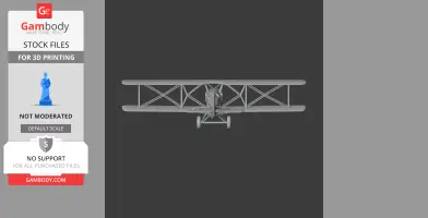 3D model of Avia BH-21 biplane, front view, for 3D printing.
