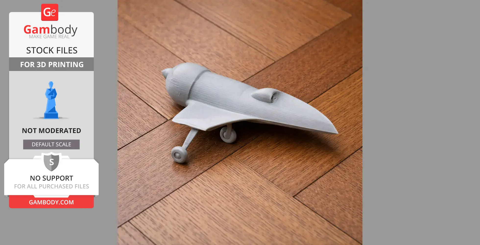 A 3D-printed model of a small aircraft, the Aviatika-900 Acrobat, on a wooden floor.