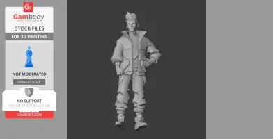 3D model of a futuristic character with spiky hair, detailed jacket and pants, designed for printing.