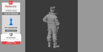 3D model of a character with spiky hair, wearing a jacket and pants, viewed from the back.