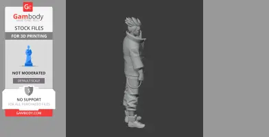 Side view of a detailed Cyberpunk character figure with spiky hair and futuristic attire.