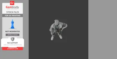 A 3D model of a character with spiky hair and a futuristic outfit, seen from above, for 3D printing.