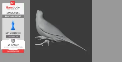 A 3D model of a perched bird with smooth features, ready for 3D printing.