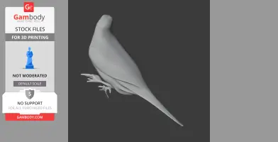 3D model of a bird with simple detailing, perched, intended for 3D printing.
