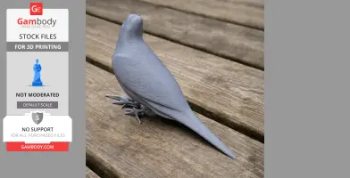 A 3D-printed bird model with detailed feathers, placed on a wooden surface.