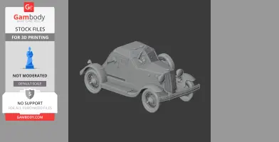 Armored vintage car 3D model with a detailed body and wheels, designed for 3D printing.