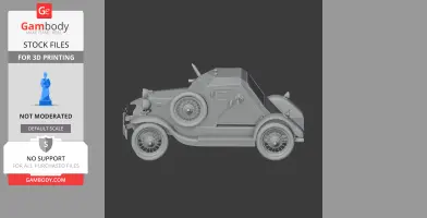 3D model of a vintage armored car with detailed wheels and angular body for 3D printing.