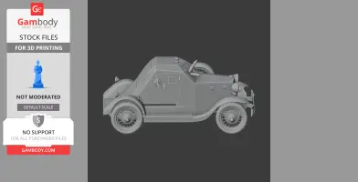 Gray 3D model of a vintage D-8 armored car, side view, suitable for 3D printing.