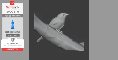 3D model of a sparrow perched on a branch, designed for 3D printing.