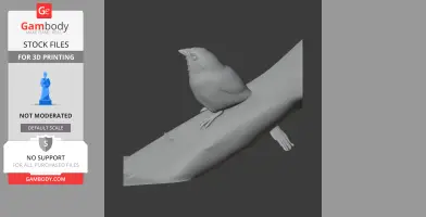 3D model of a Bachman's sparrow perched on a branch, designed for 3D printing.