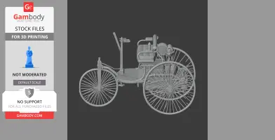 3D model of the Benz Patent-Motorwagen, an early motor vehicle with three wheels, for 3D printing.