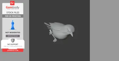 3D model of a bird perched on a branch, designed for 3D printing, shown in a neutral pose.